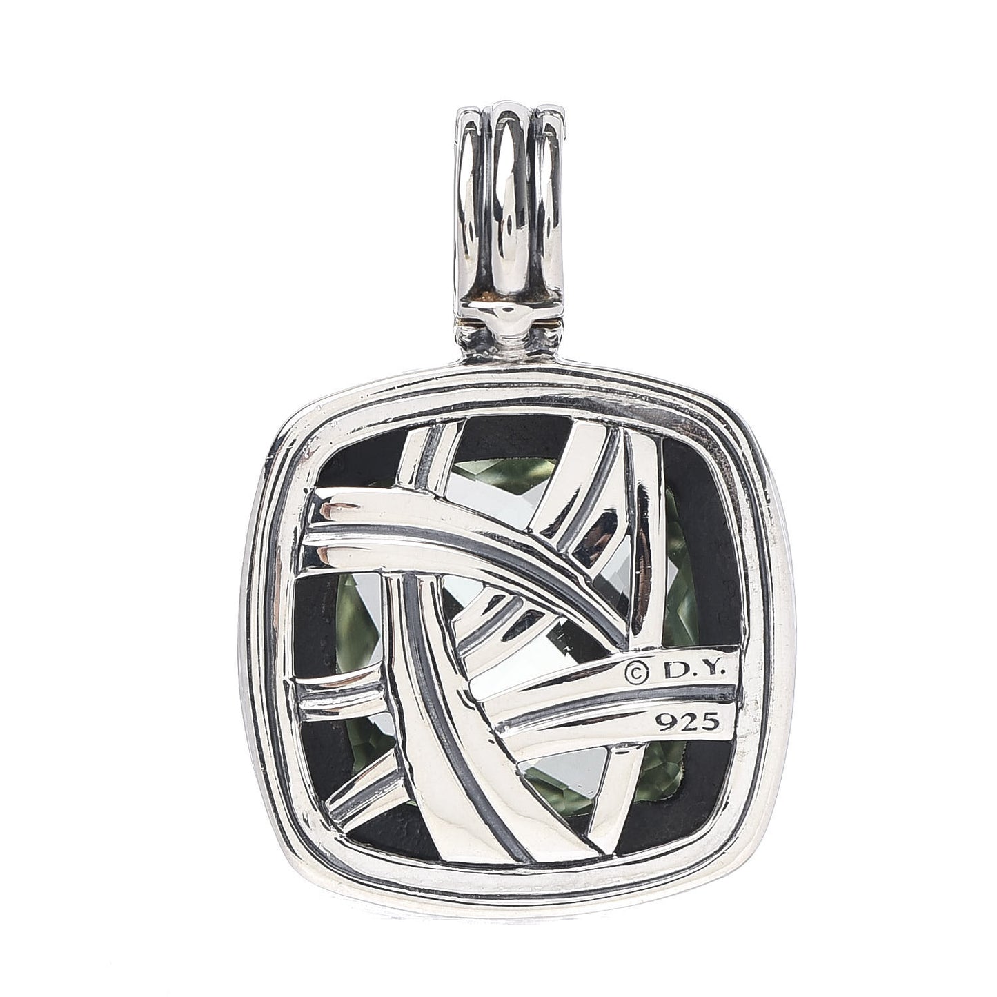Sterling Silver Diamond Prasiolite 17mm Moonlight Ice Enhancer Pendant