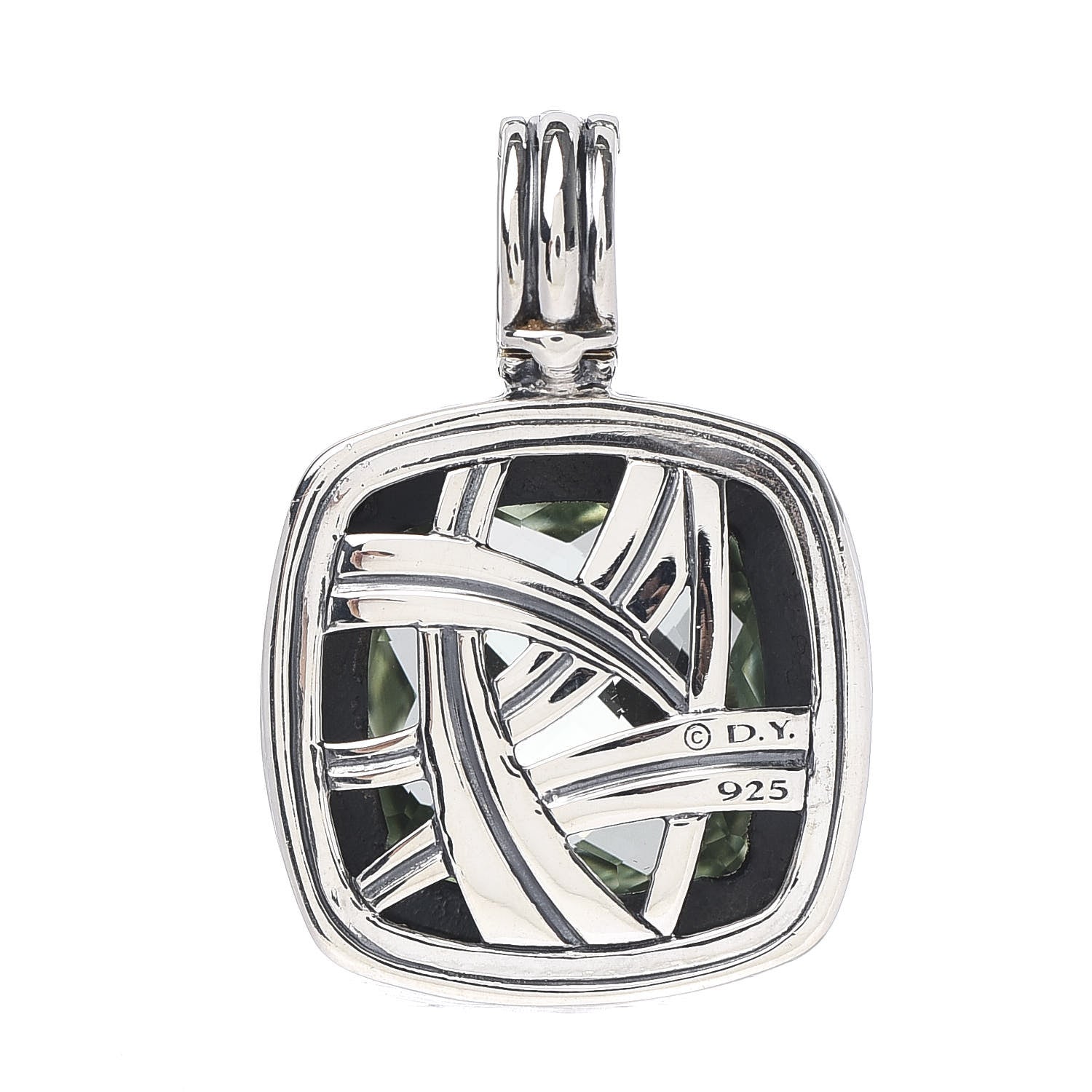 David Yurman Sterling Silver Diamond Prasiolite 17mm Moonlight Ice Enhancer Pendant 3 of 3