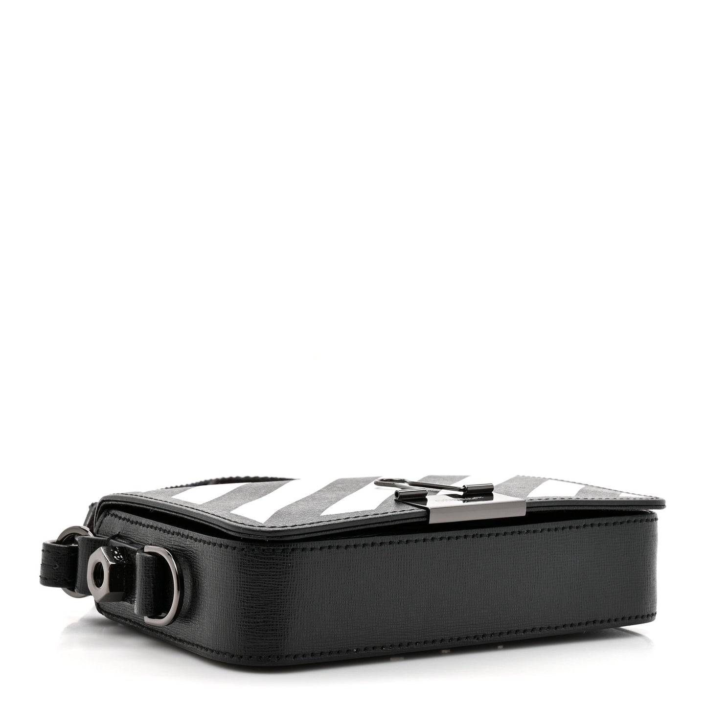 Saffiano Striped Mini Diag Binder Clip Bag Black White Indus