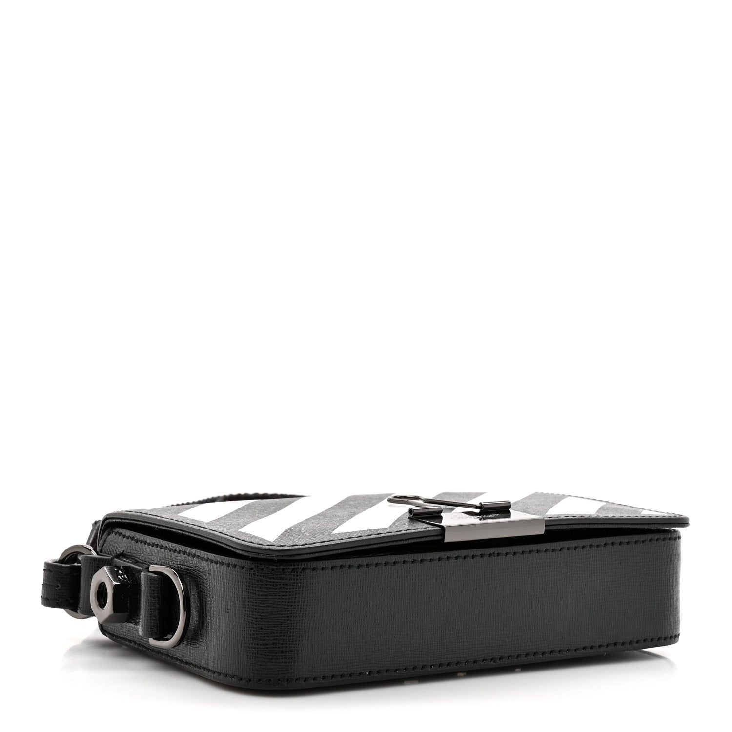 Off-White Saffiano Striped Mini Diag Binder Clip Bag Black White Indus 4 of 11