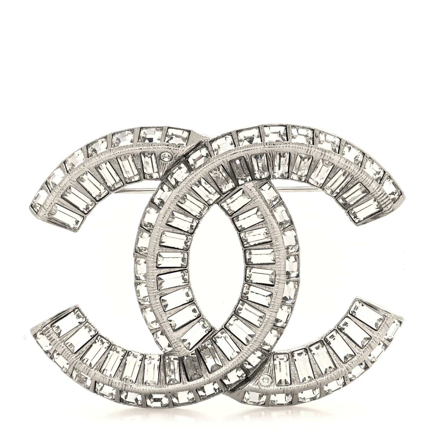 Baguette Crystal CC Brooch Silver
