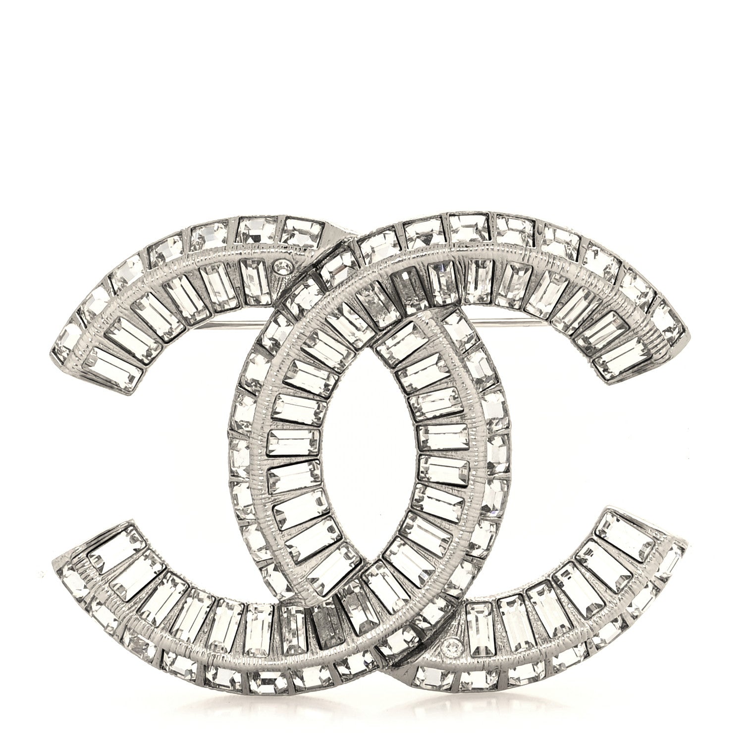 Chanel Baguette Crystal CC Brooch Silver 1 of 3