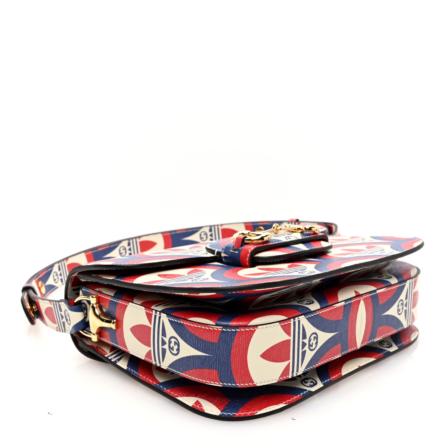 Gucci X ADIDAS Shangai Calfskin Web Trefoil Interlocking G Small Horsebit 1955 Shoulder Bag Red White Blue 4 of 9