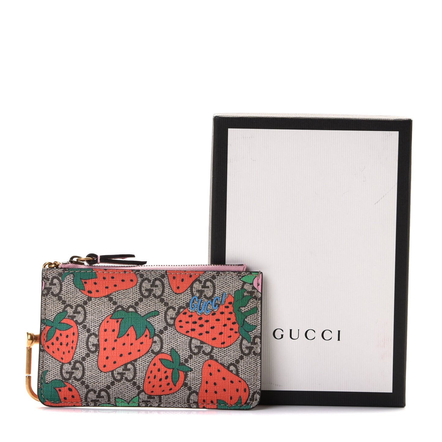 GG Supreme Monogram Strawberry Key Case