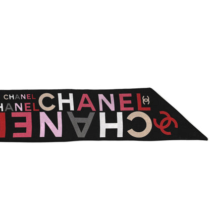 Chanel Silk Twill Slim Logo Bandeau Scarf Black 4 of 4