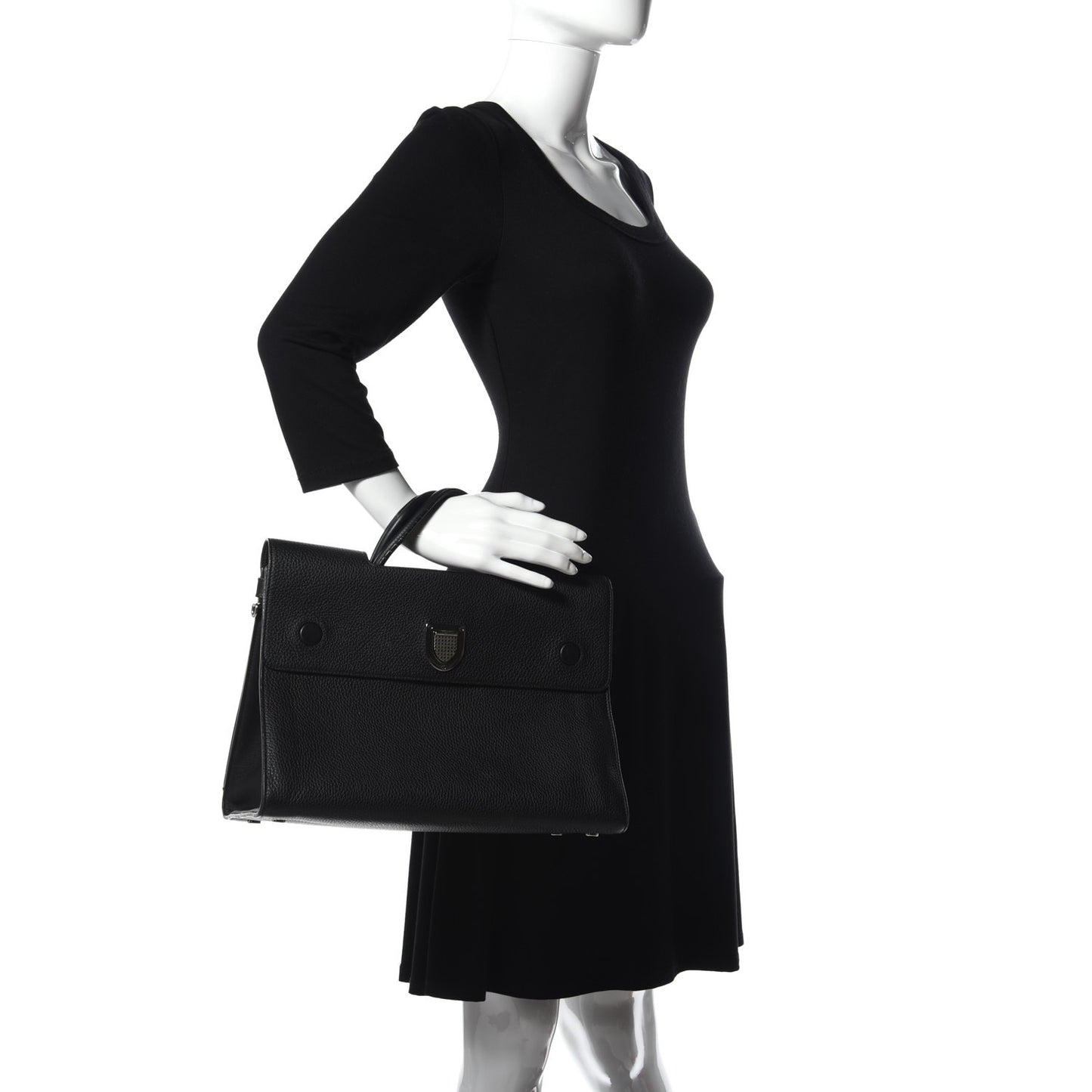 Grained Calfskin Large Diorever Flap Black