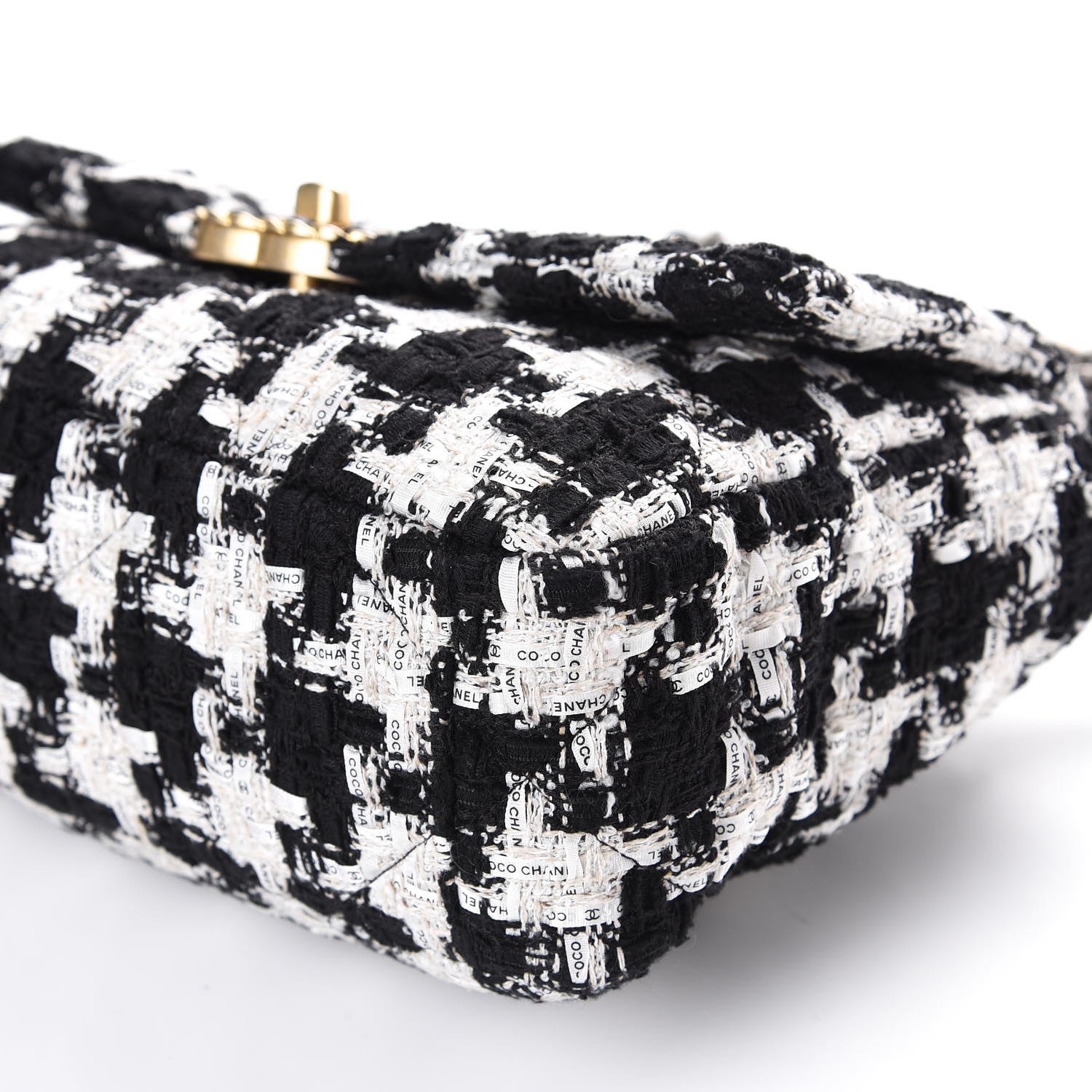 Chanel Tweed Quilted Medium 19 Flap Black Ecru White 7 of 11