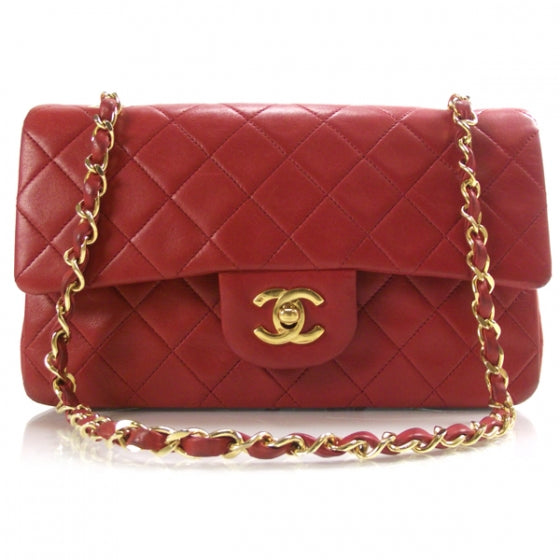 Lambskin Quilted Small Double Flap Red