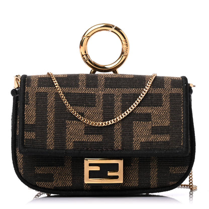 Fendi Fabric Jacquard FF 1974 Nano Baguette Charm Tobacco Moro Black 1 of 4