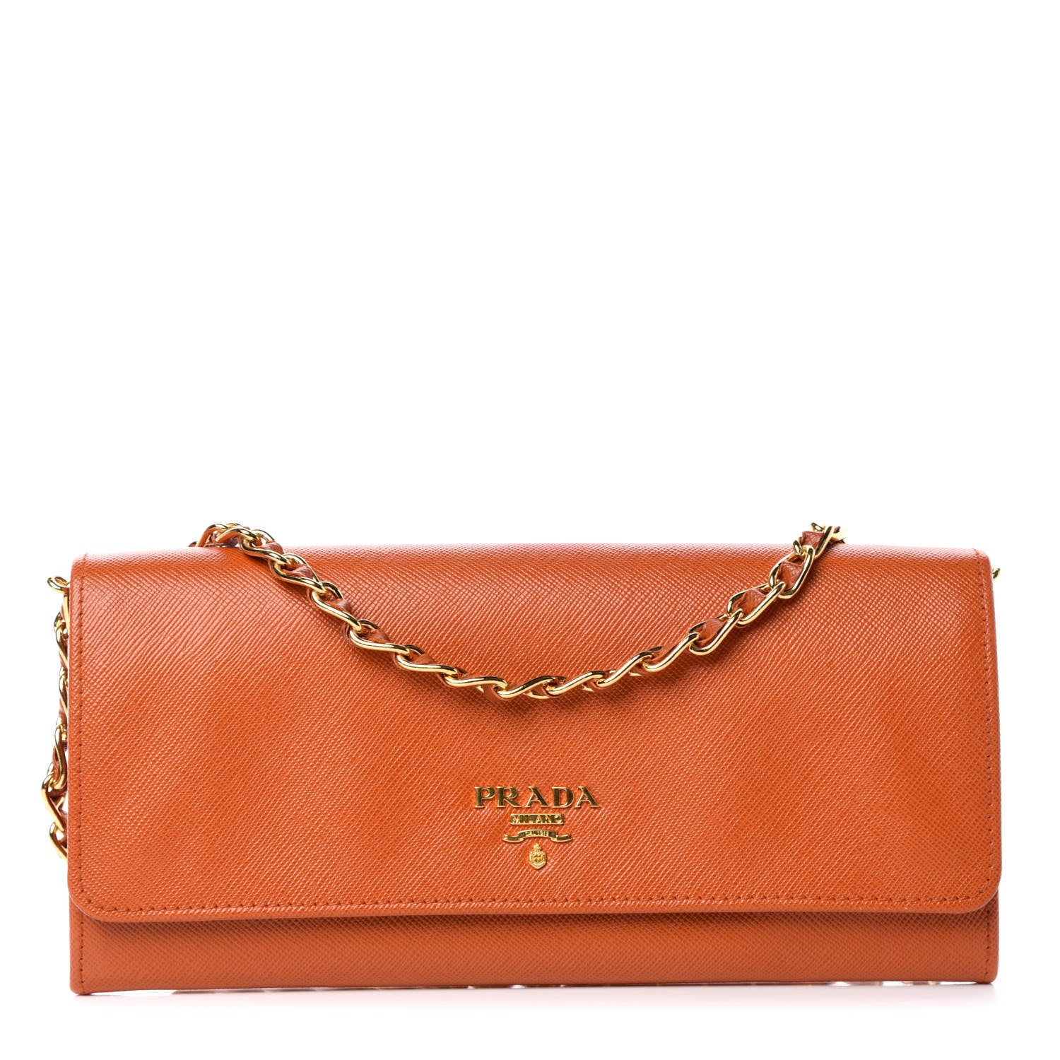 Prada Saffiano Metal Chain Wallet Papaya 1 of 8