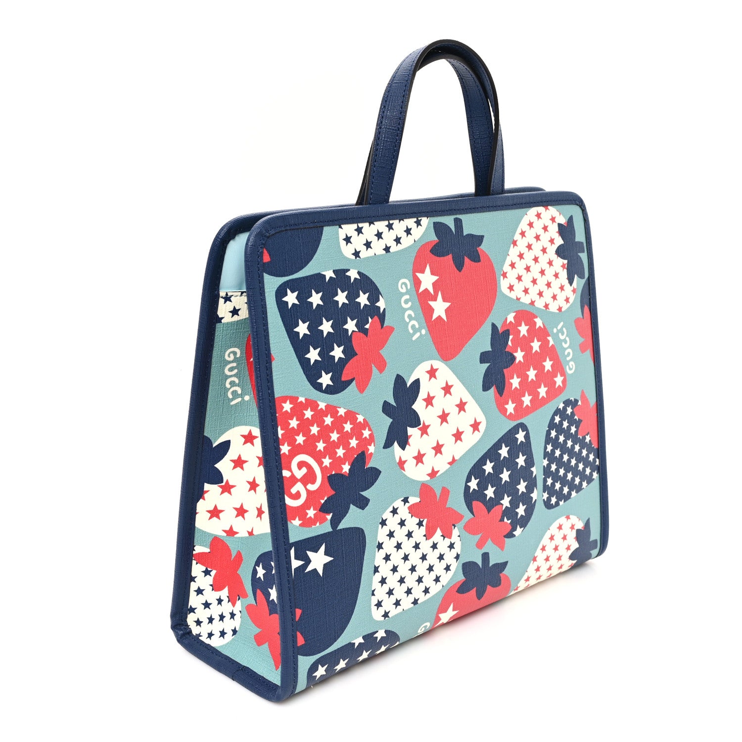 Gucci Coated Canvas Strawberry Stars Childrens Tote Red White Blue 3 of 10