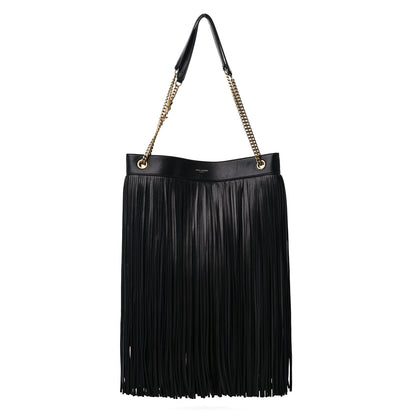 Saint Laurent Suede Calfskin Large Grace Fringed Hobo Bag Rope Black 1 of 9