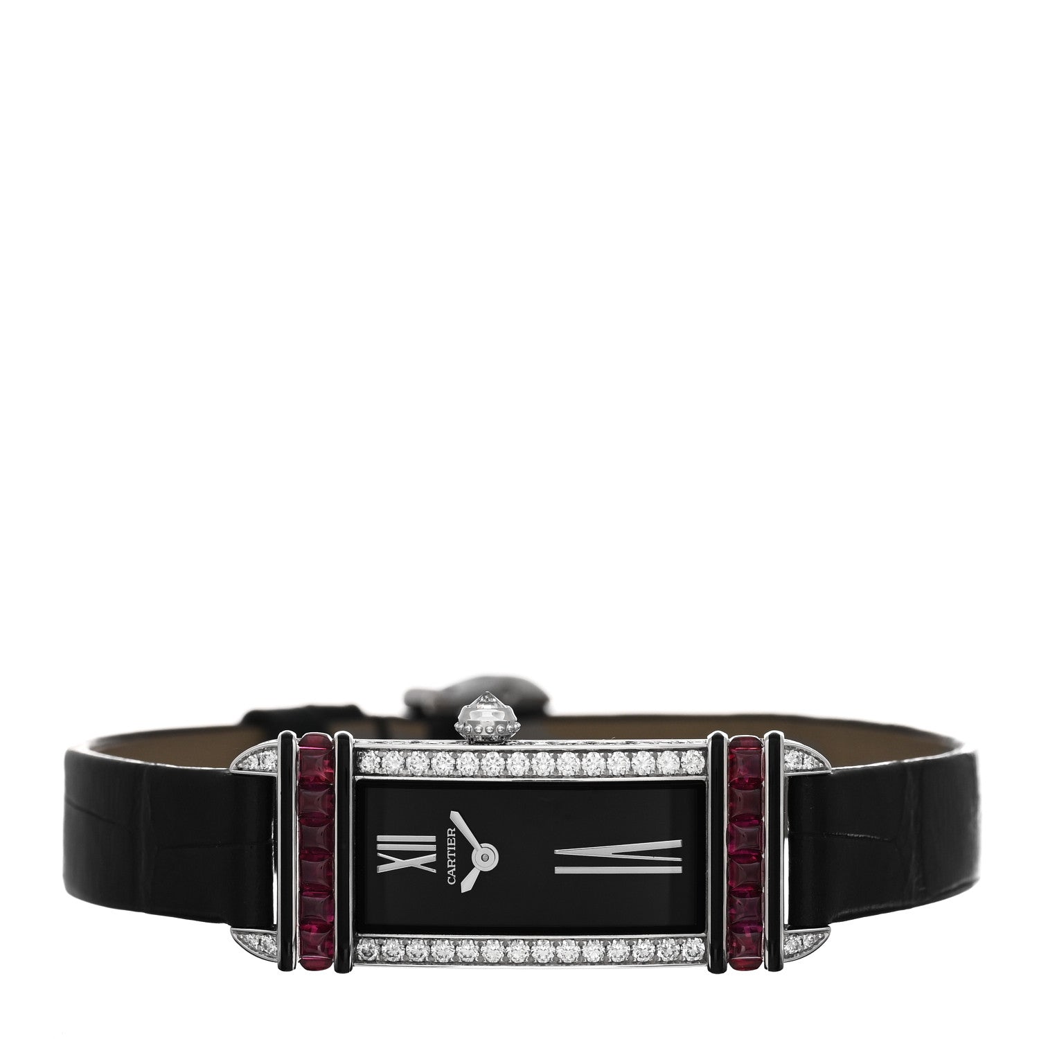 Cartier 18K White Gold Alligator Diamond Ruby 15mm Tank Chinoise Quartz Watch Black 2 of 5