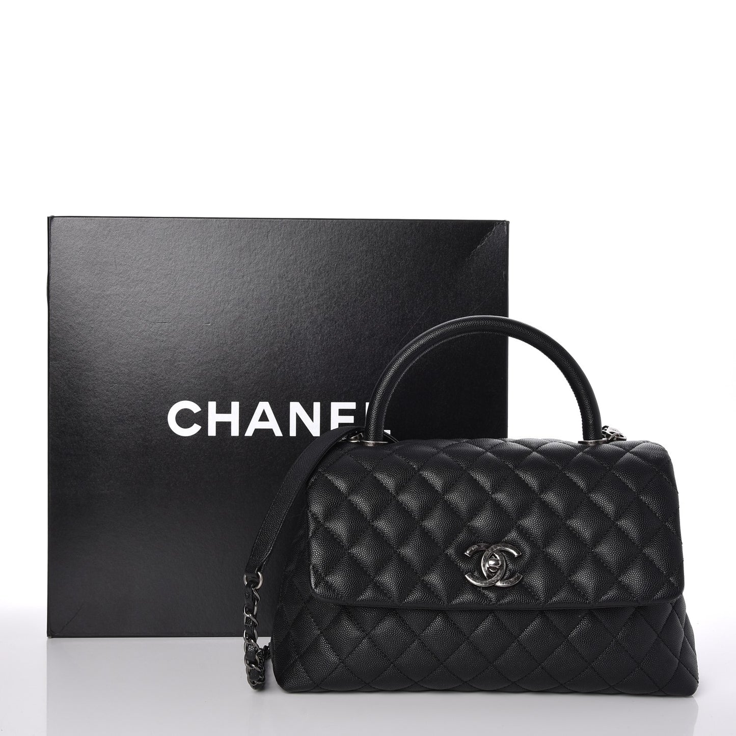 Caviar Quilted Small Coco Handle Flap Black