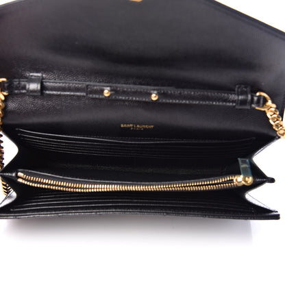 Saint Laurent Grain De Poudre Matelasse Chevron Monogram Chain Wallet Black 7 of 9