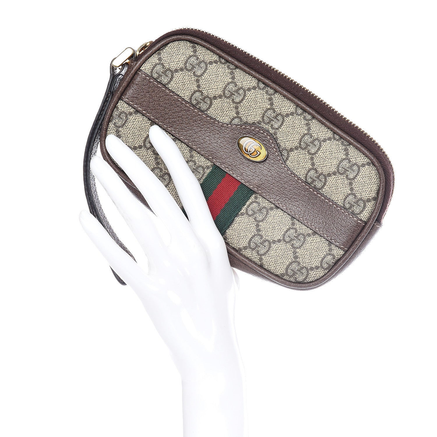 Gucci GG Supreme Monogram Ophidia Phone Case Wristlet Brown 2 of 9