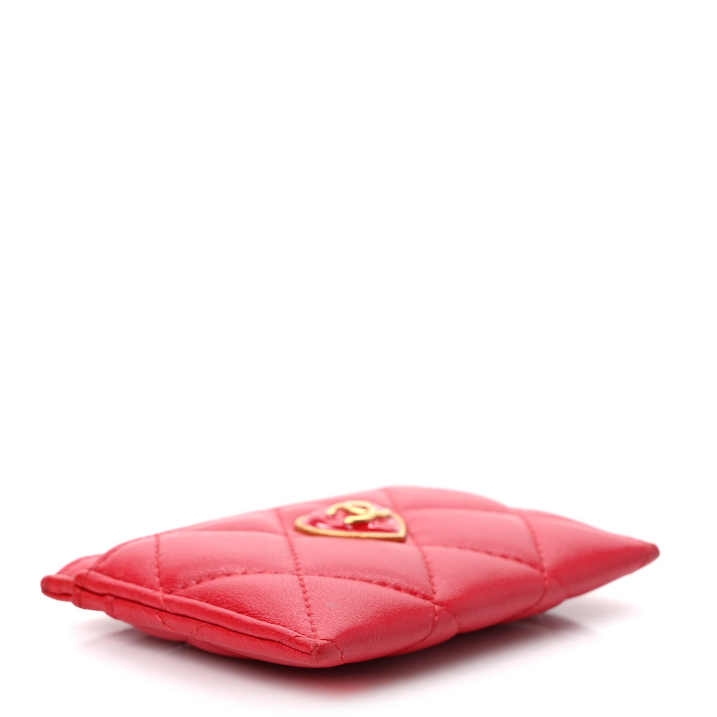 Lambskin Plexiglass Quilted Coco Love Card Holder Red