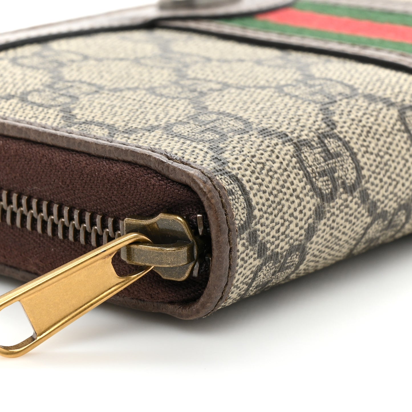 GG Supreme Monogram Web Ophidia Zip Around Wallet Brown