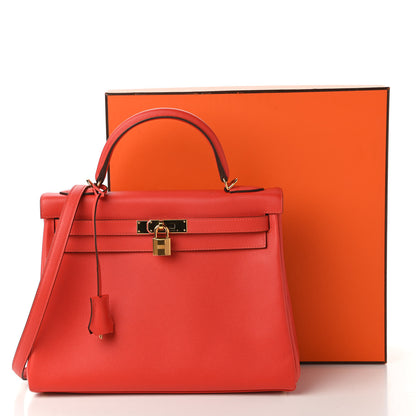Hermes Evercolor Verso Kelly Retourne 32 Capucine Rouge H 11 of 12