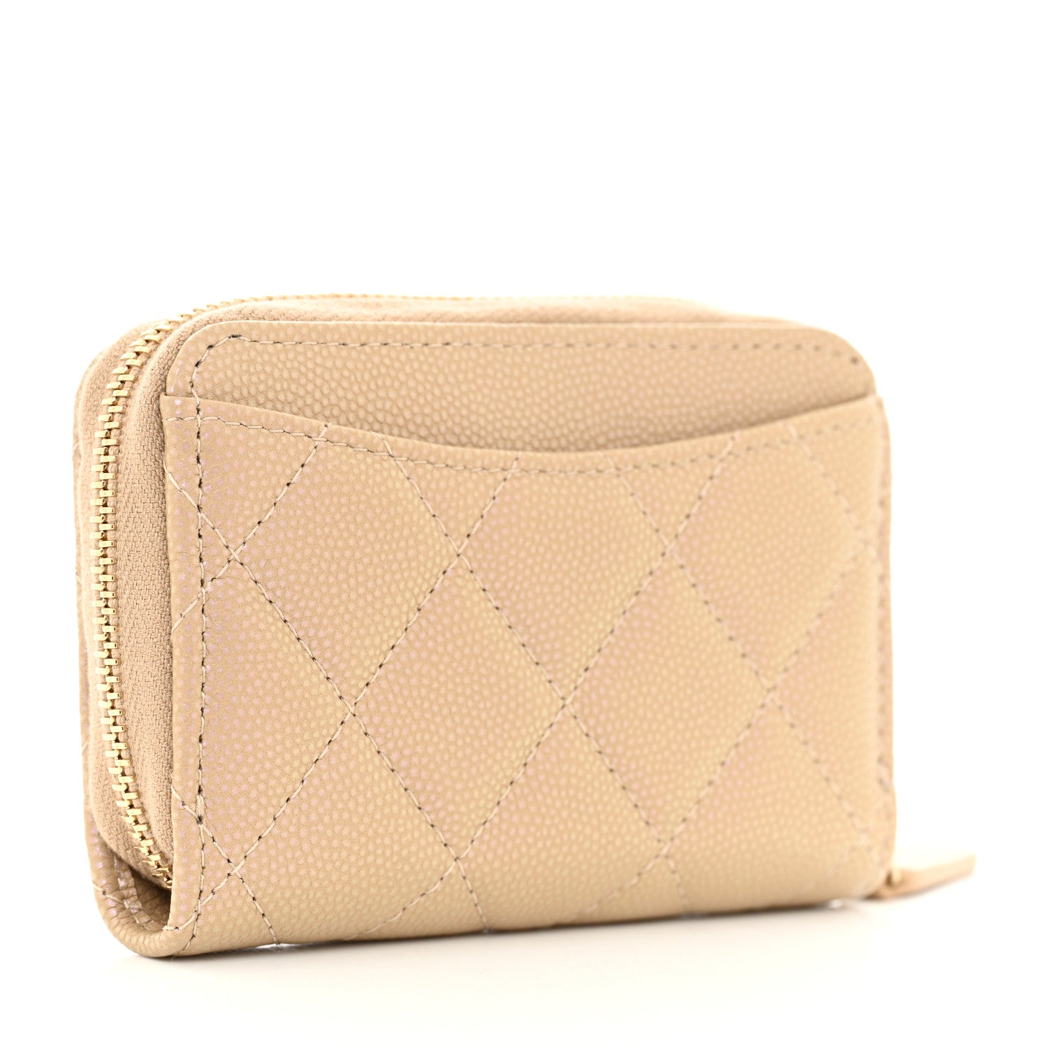 Chanel Iridescent Caviar Quilted Zip Around Coin Purse Beige 2 of 7