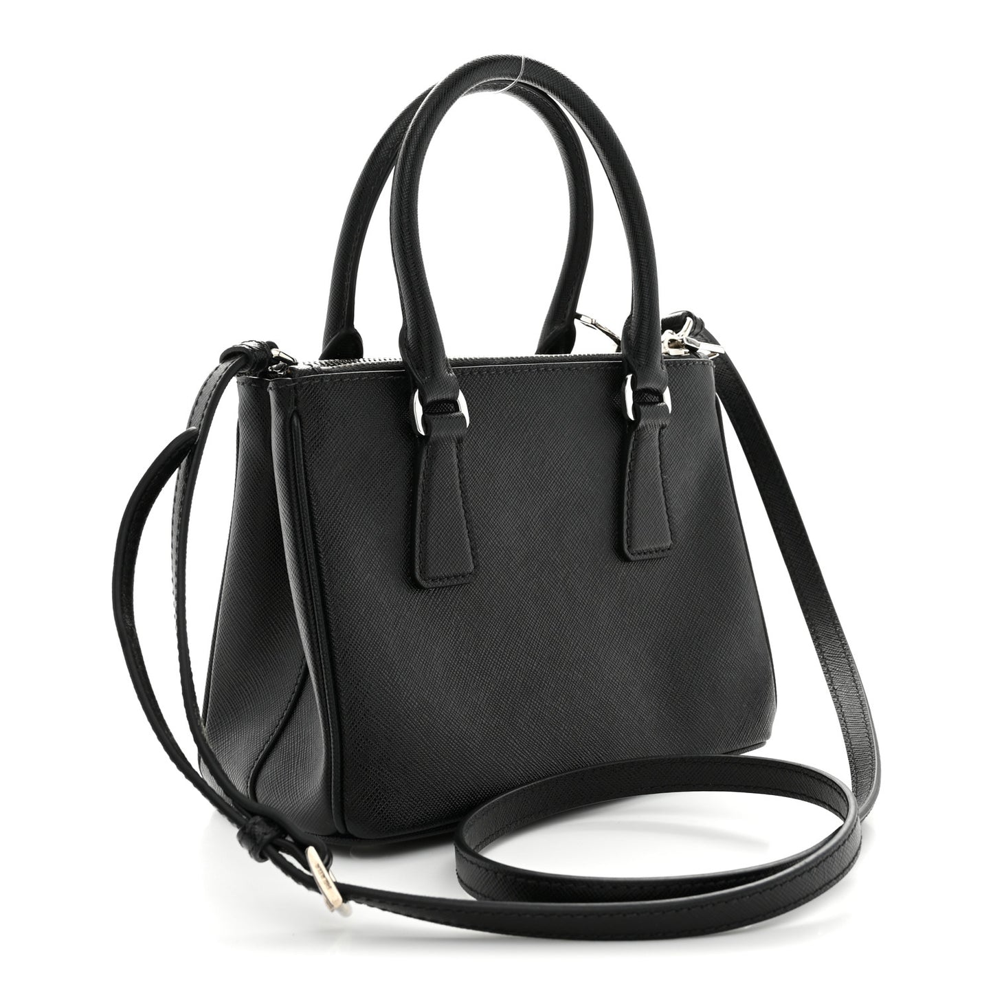 Saffiano Lux Crystal Mini Galleria Double Zip Tote Black