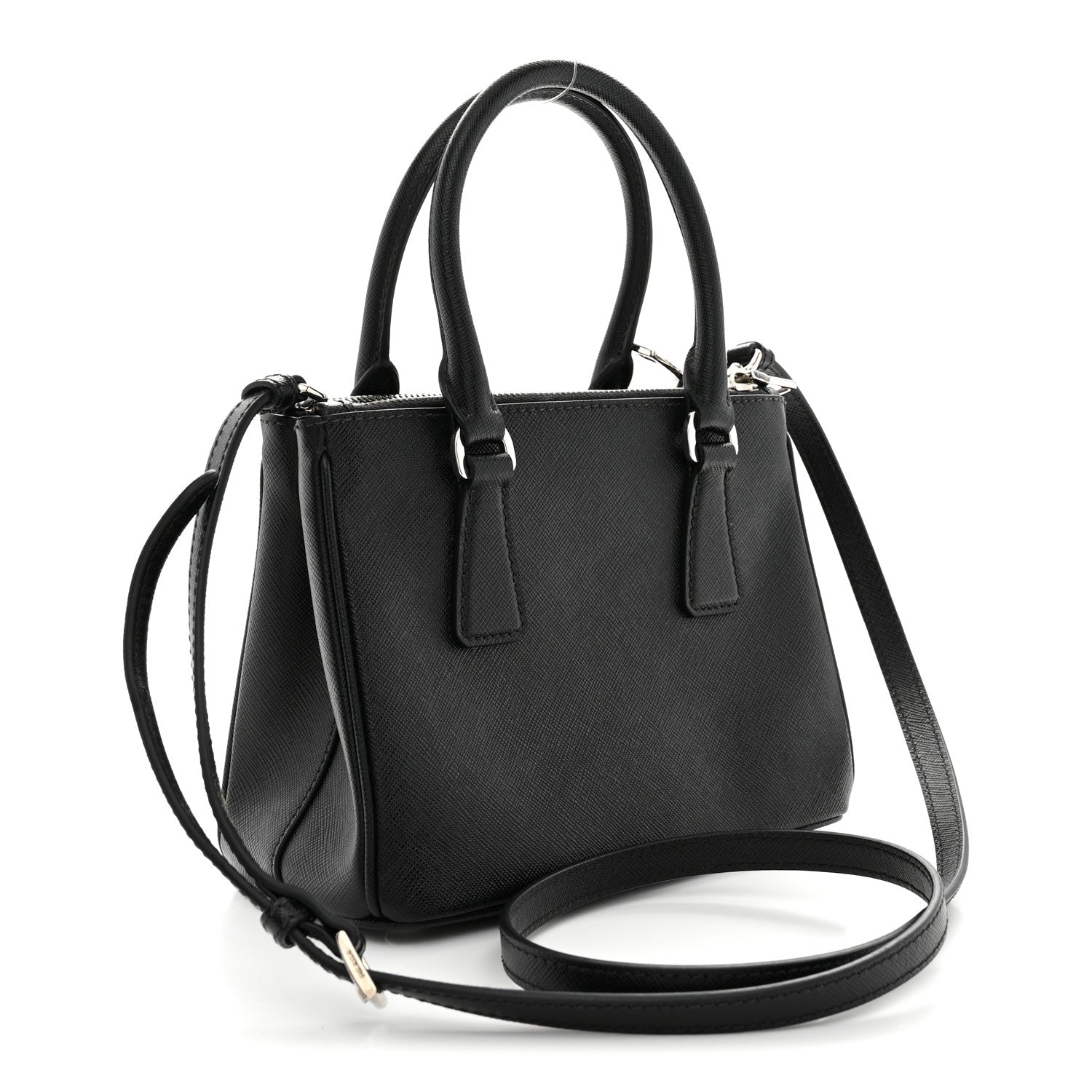 Prada Saffiano Lux Crystal Mini Galleria Double Zip Tote Black 3 of 13