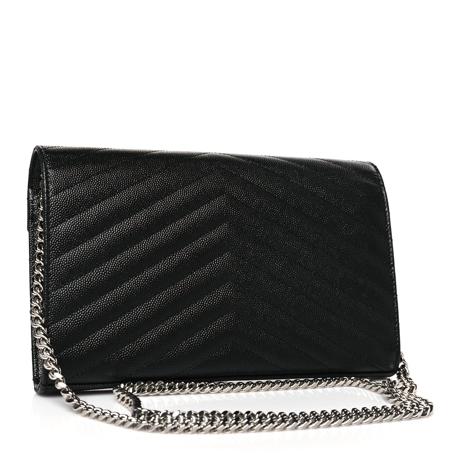 Saint Laurent Grain De Poudre Matelasse Chevron Monogram Chain Wallet Black 2 of 8