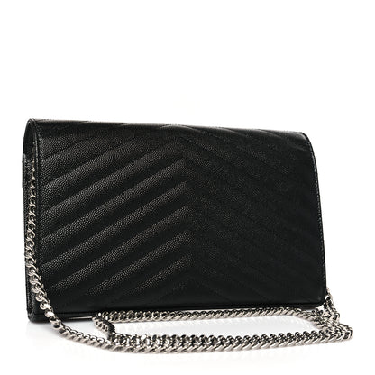 Saint Laurent Grain De Poudre Matelasse Chevron Monogram Chain Wallet Black 2 of 8