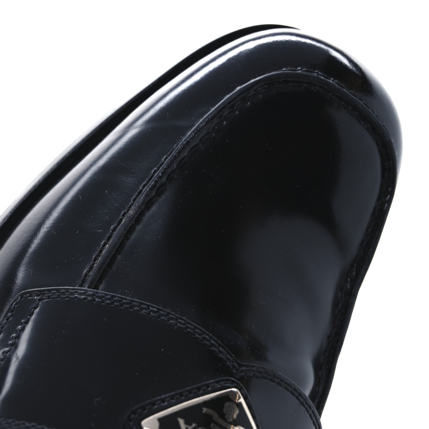 Prada Spazzolato Fume Metal Triangle Logo Mens Loafers 8.5 Black 11 of 12
