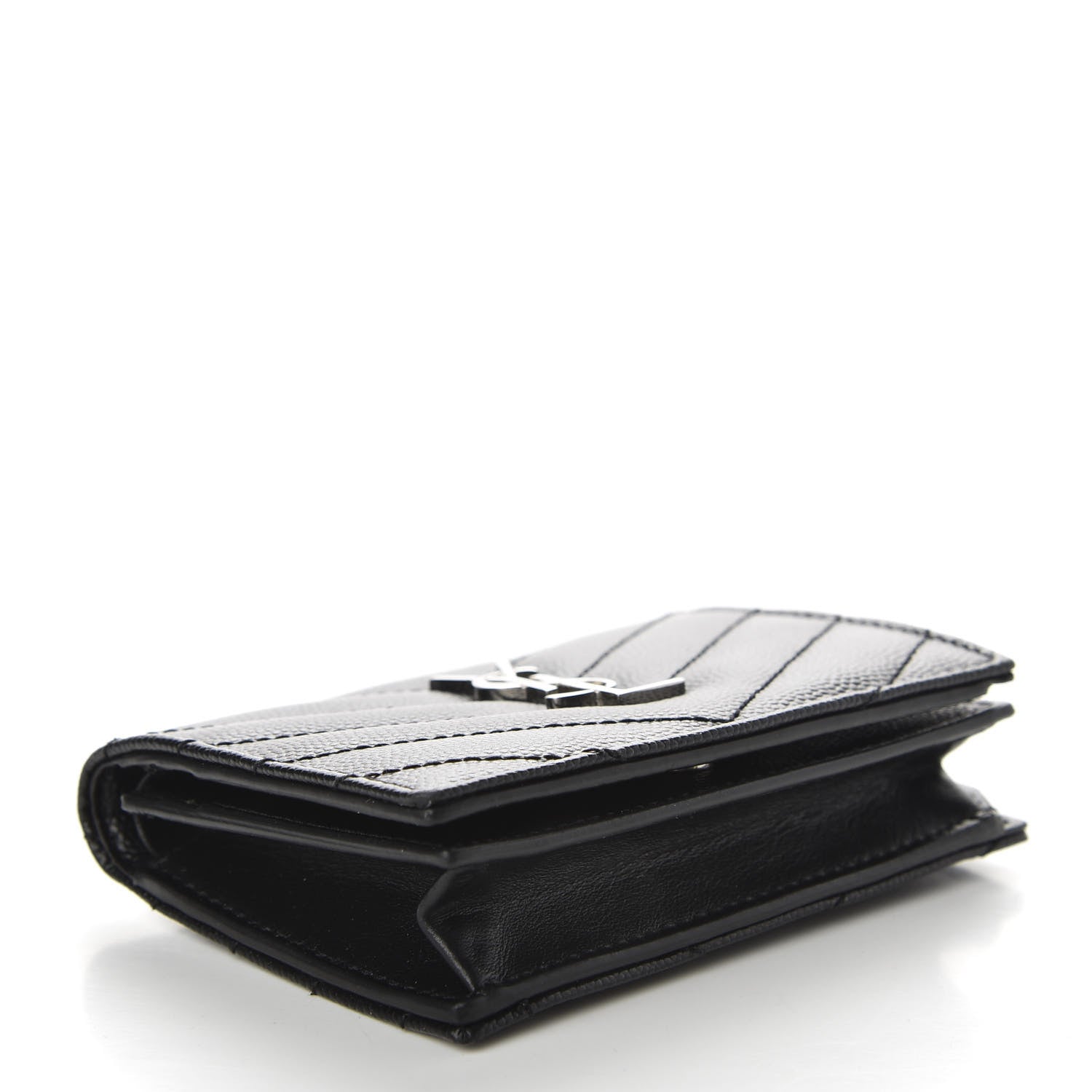 Saint Laurent Grain De Poudre Matelasse Chevron Monogram Card Case Black 4 of 7