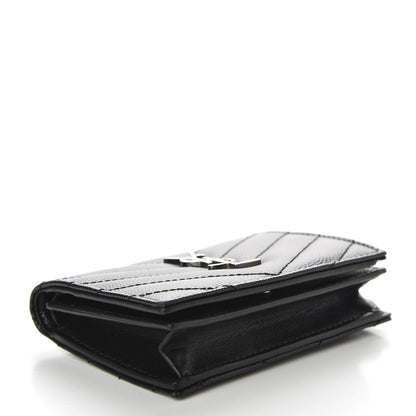Saint Laurent Grain De Poudre Matelasse Chevron Monogram Card Case Black 4 of 7