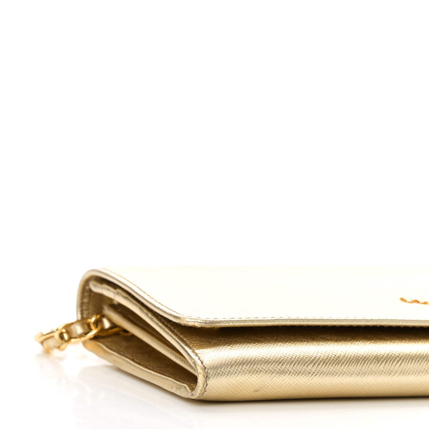 Prada Saffiano Metal Oro Chain Wallet Platino 7 of 8