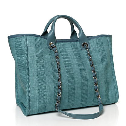 Chanel Mixed Fibers Striped Medium Deauville Tote Blue 2 of 10