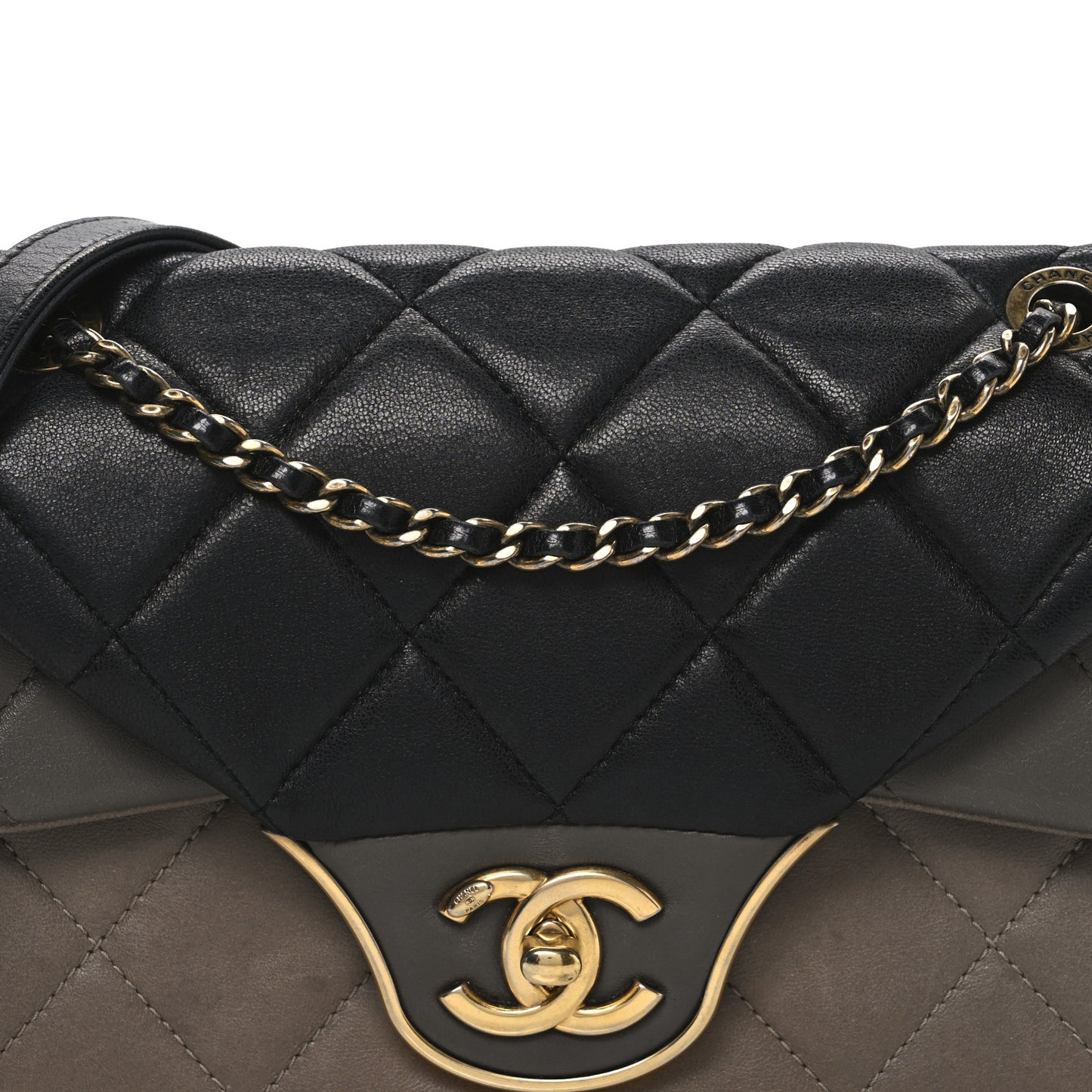Lambskin Quilted Tri-Color Small Double Flap Black Taupe Brown
