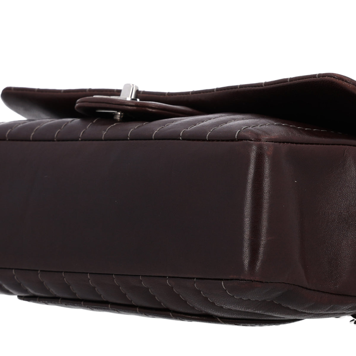 Lambskin Vertical Quilted Medium Single Flap Brown