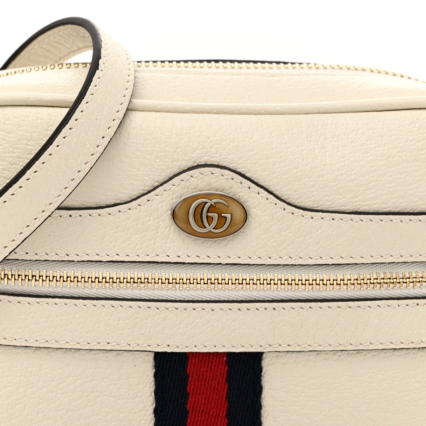 Textured Dollar Calfskin Web Mini Ophidia Shoulder Bag Mystic White