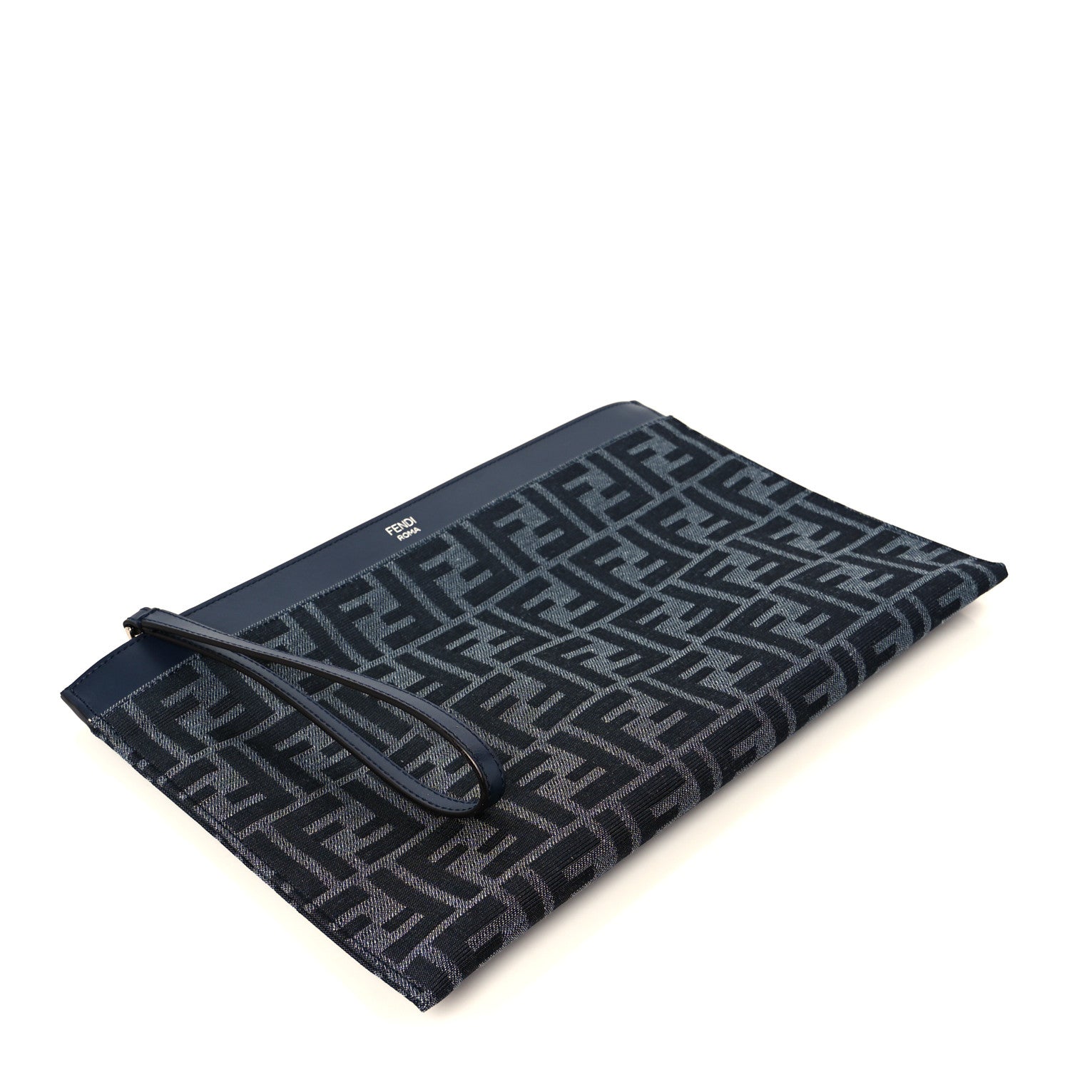 Fendi Fabric Jacquard Vitello King FF 1974 Clutch Bag Denim Blue Midnight 4 of 10