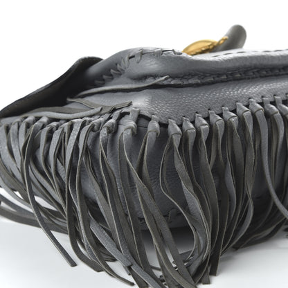 Valentino Garavani Grained Calfskin C Rockee Scarab Fringe Shoulder Bag Grey 5 of 8