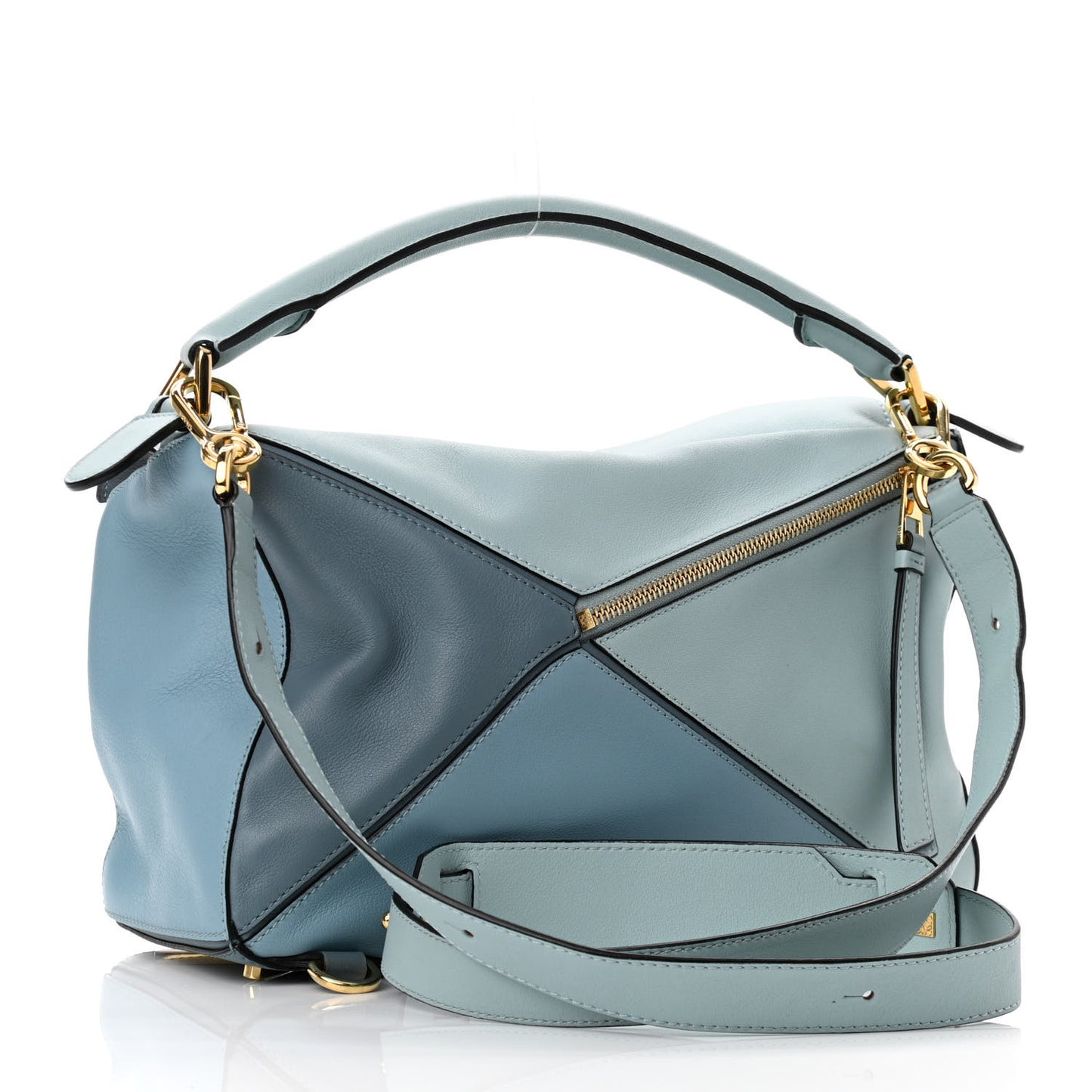 Calfskin Medium Puzzle Bag Aqua Light Blue Stone Blue