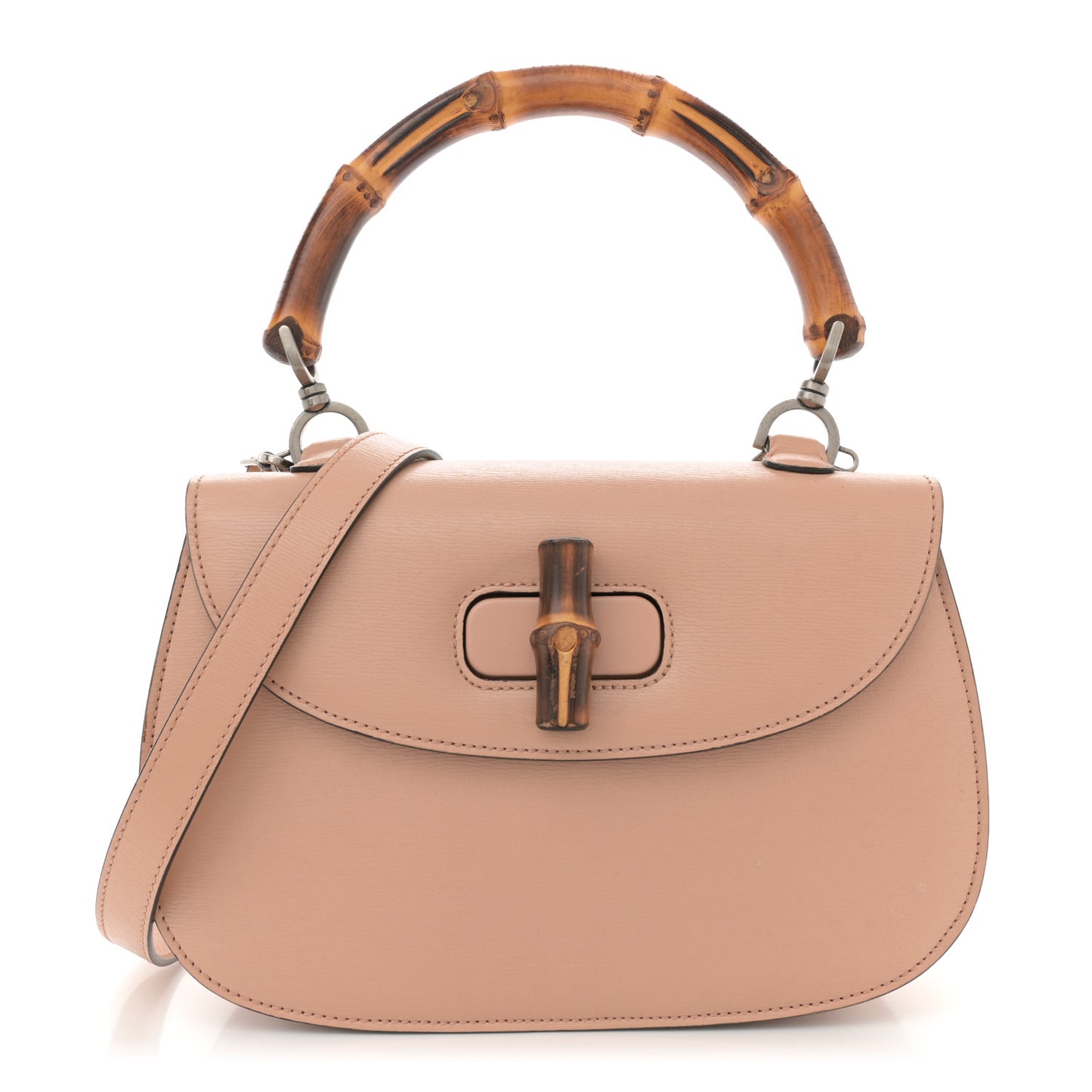 Shangai Calfskin Small Classic Bamboo Top Handle Bag Pink Apricot