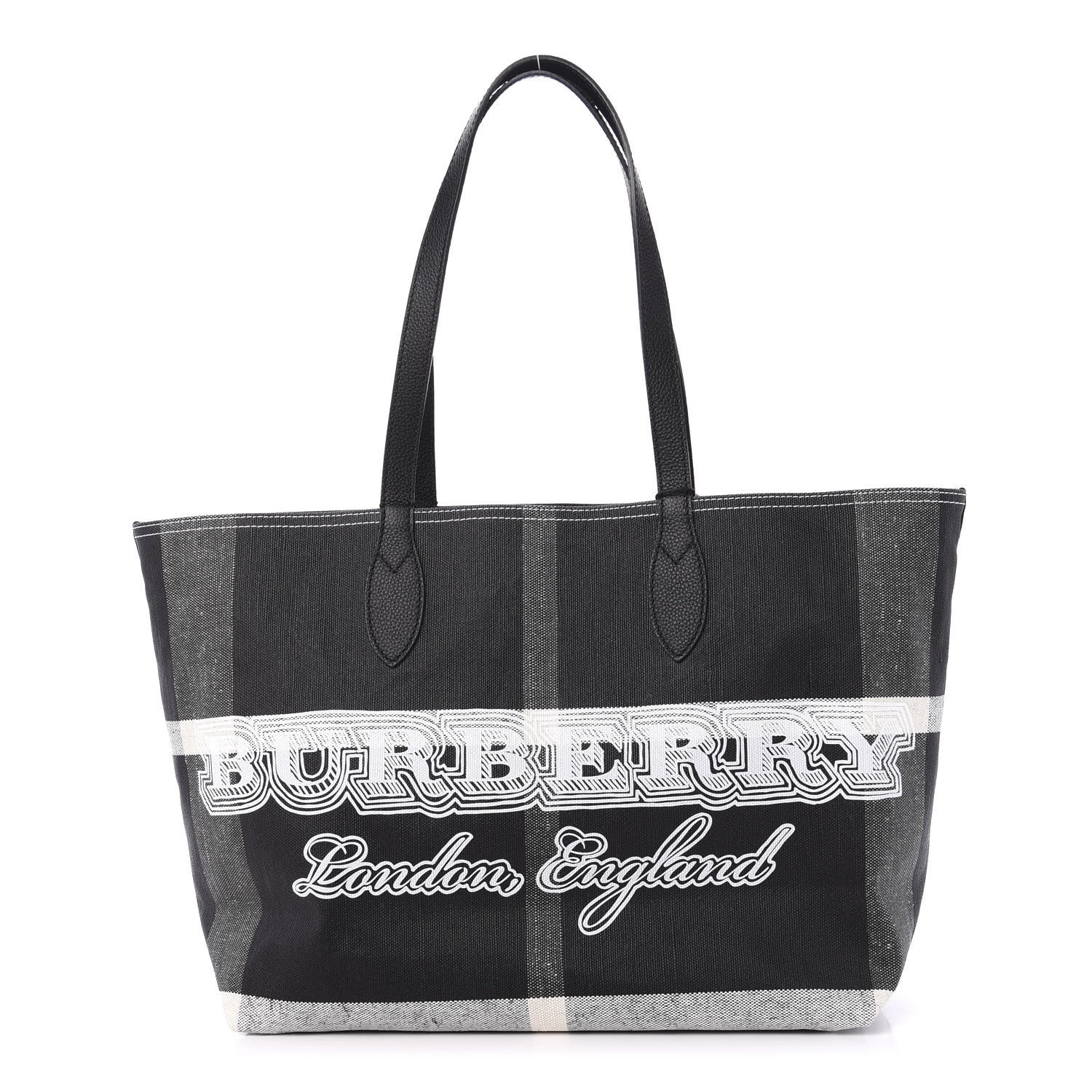 Burberry Coated Canvas Mega Check Medium Doodle Tote Black White 1 of 10