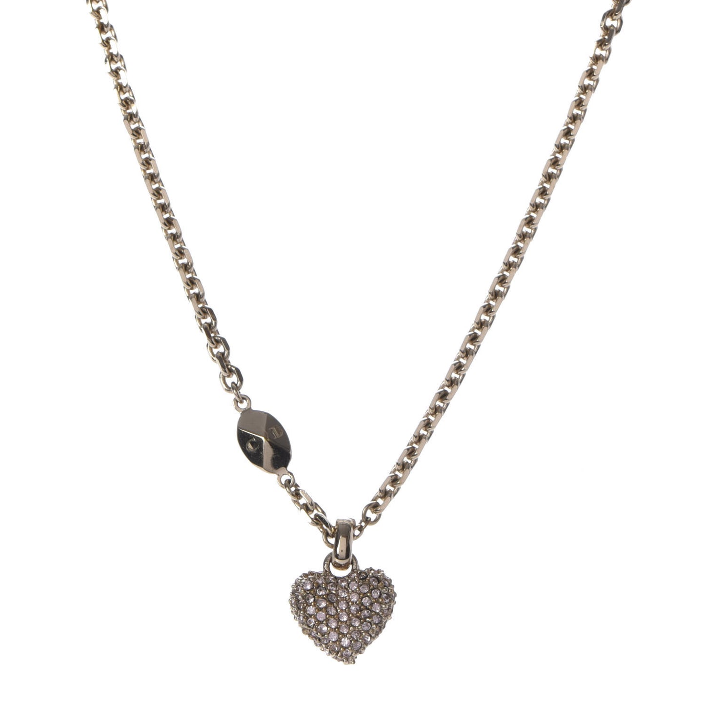 Metal Crystal Logo Heart Pendant Necklace Gold