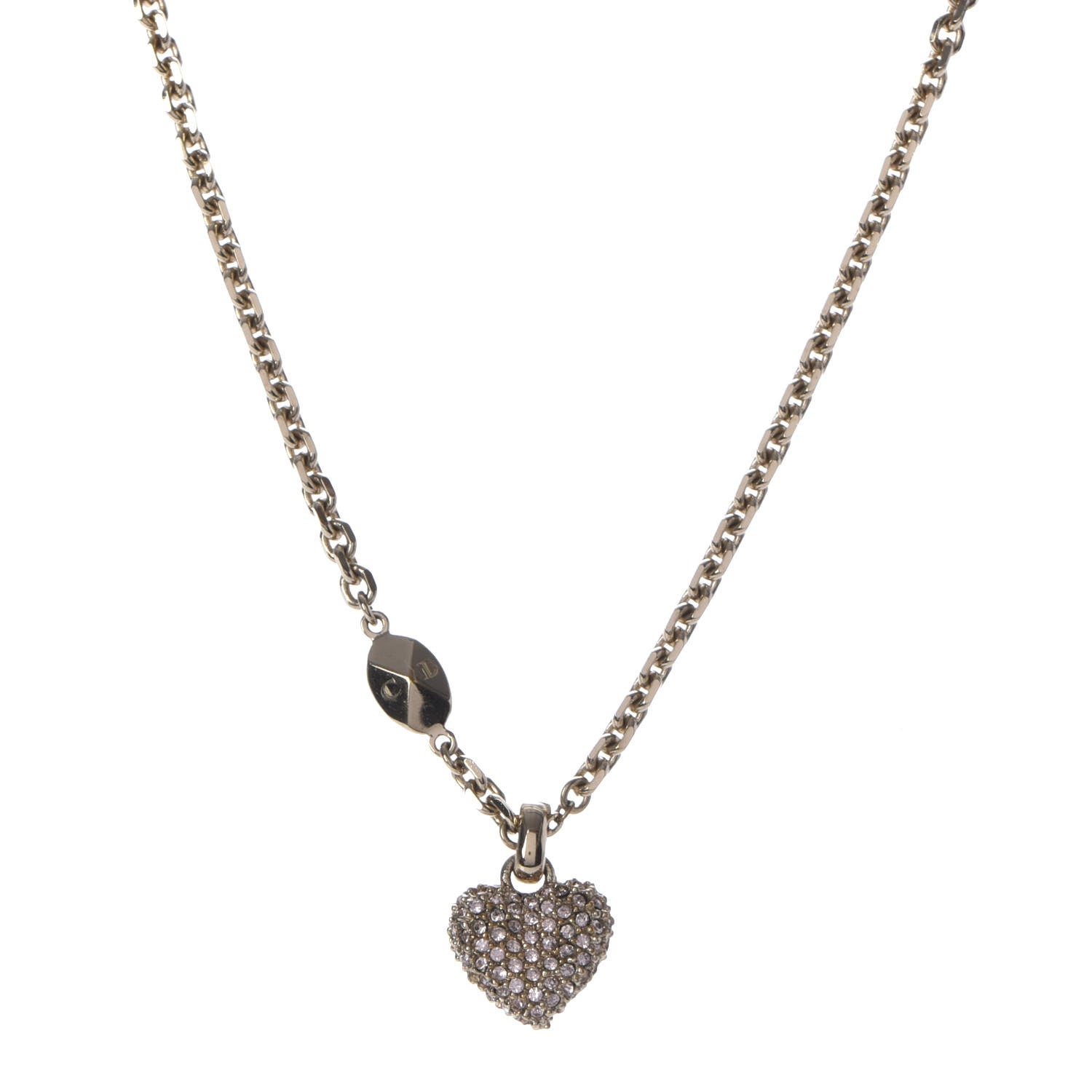Christian Dior Metal Crystal Logo Heart Pendant Necklace Gold 1 of 6