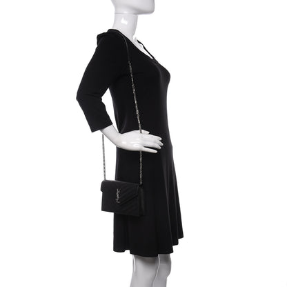 Saint Laurent Grain De Poudre Matelasse Chevron Monogram Envelope Chain Wallet Black 2 of 9