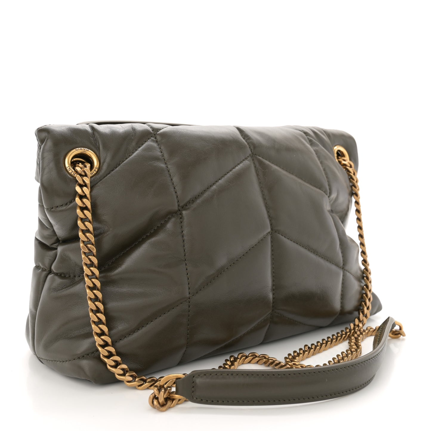 Lambskin Quilted Small Loulou Puffer Monogram Chain Satchel Light Musk