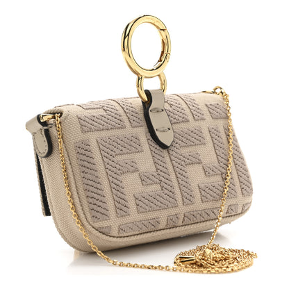 Fendi Canvas Vitello King FF Embroidered Nano Maxi Buckle Baguette Charm Nuvola 3 of 10