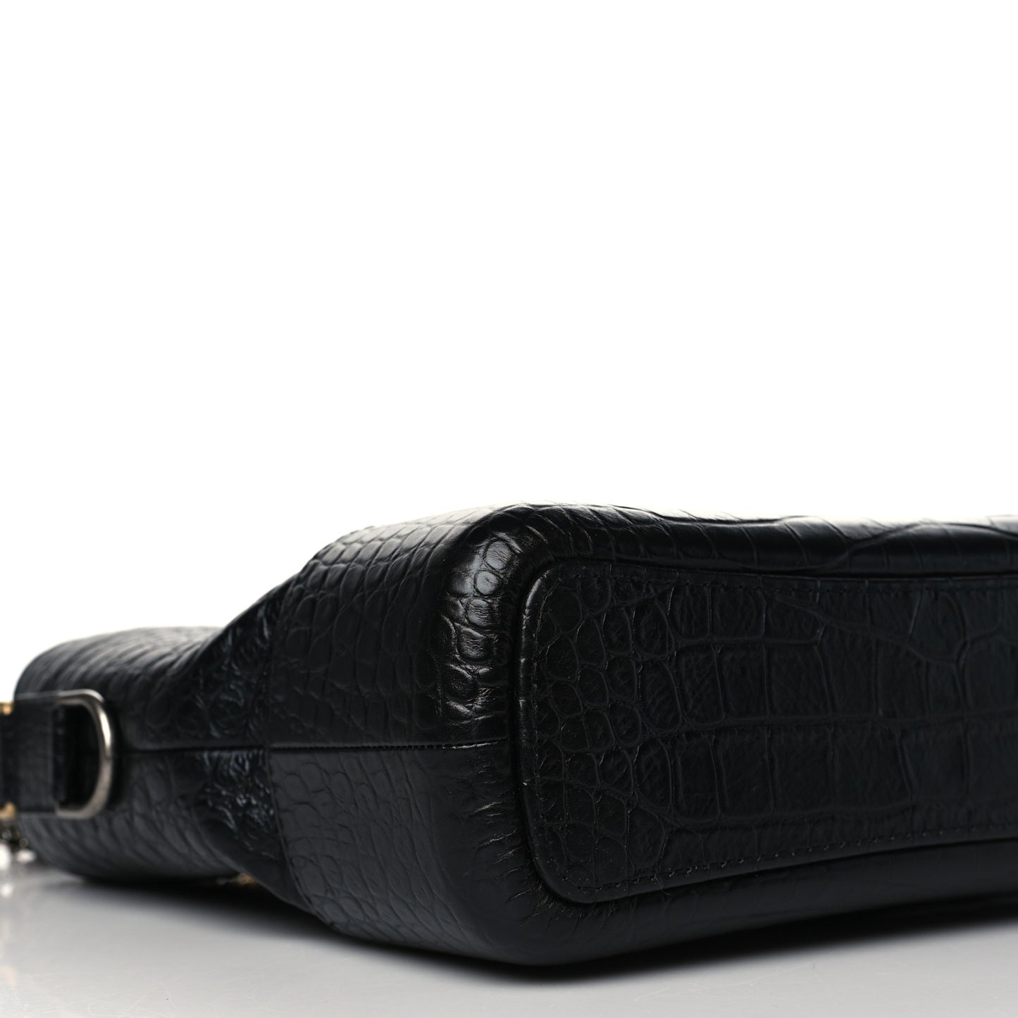 Crocodile Embossed Calfskin Medium Gabrielle Cocodile Hobo Black