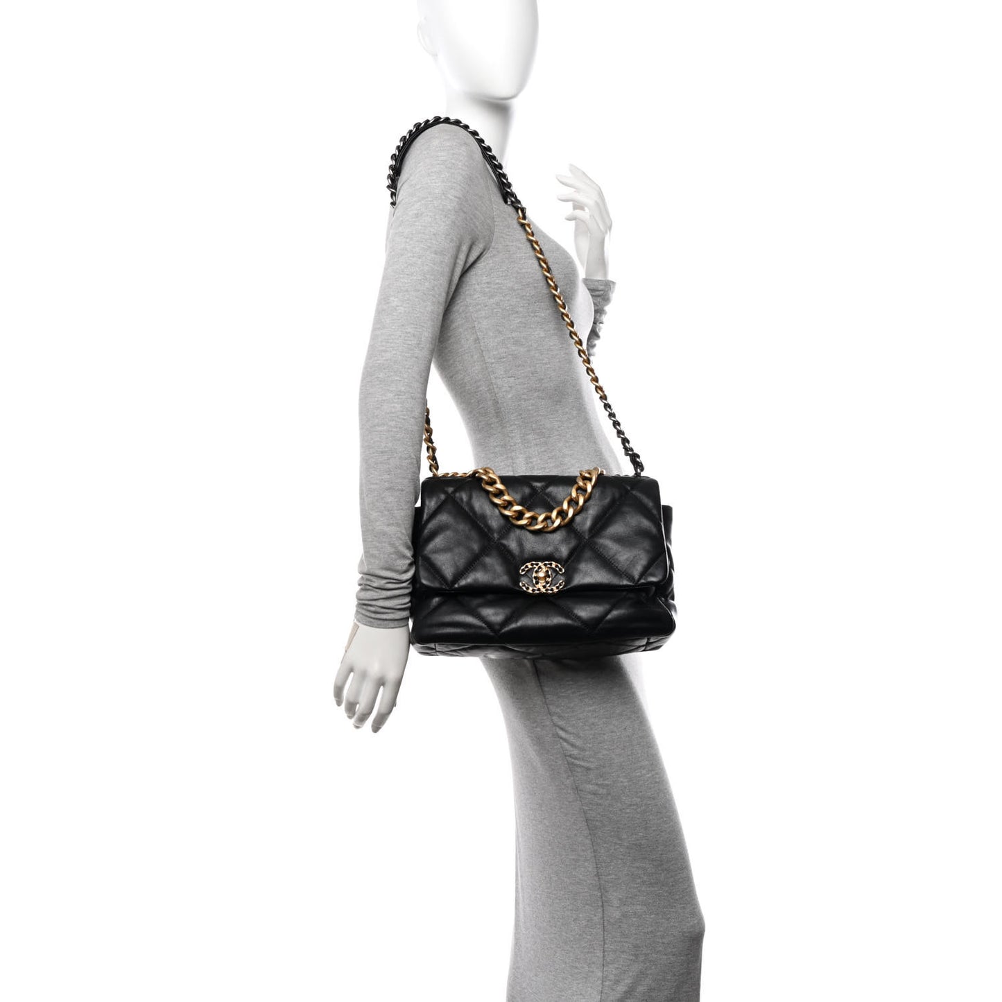 Goatskin Quilted Large Chanel 19 Flap Black