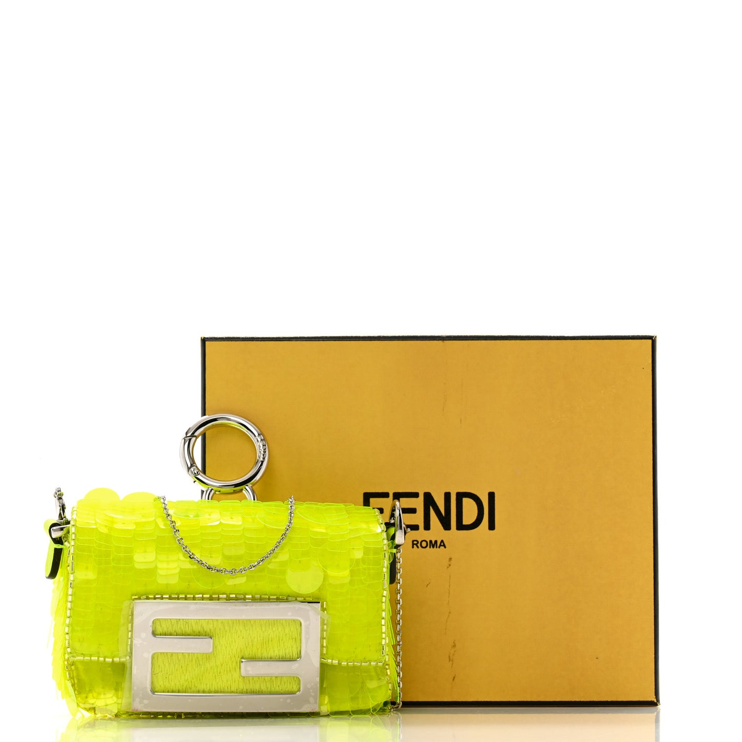 Transparent Paillettes Vitello King Nano Maxi Buckle Baguette Charm Yellow Fluo