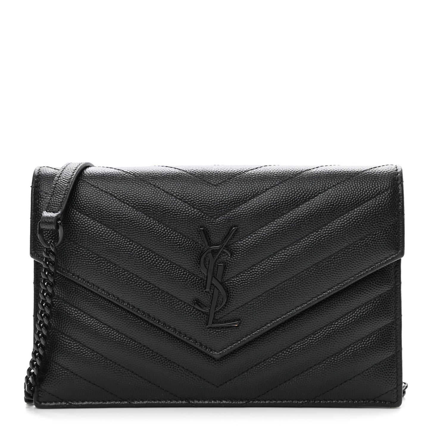 Grain De Poudre Matelasse Chevron Monogram Monochrome Envelope Chain Wallet Black